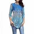 thumbnail image 2 of Chemise Femme T-shirt Imprimé Bohème Col Rond T-shirt Imprimé Décontracté Col Rond Top Chemisier, Bleu, L, 2 of 5