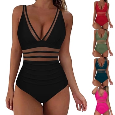 yoeyez Tankini Swimsuits for Women One Piece Tummy Control Swim Suits Deep V Neck Mesh Bathing Suit Slimming High Waistd Push Up Swimwear,Navy,XL