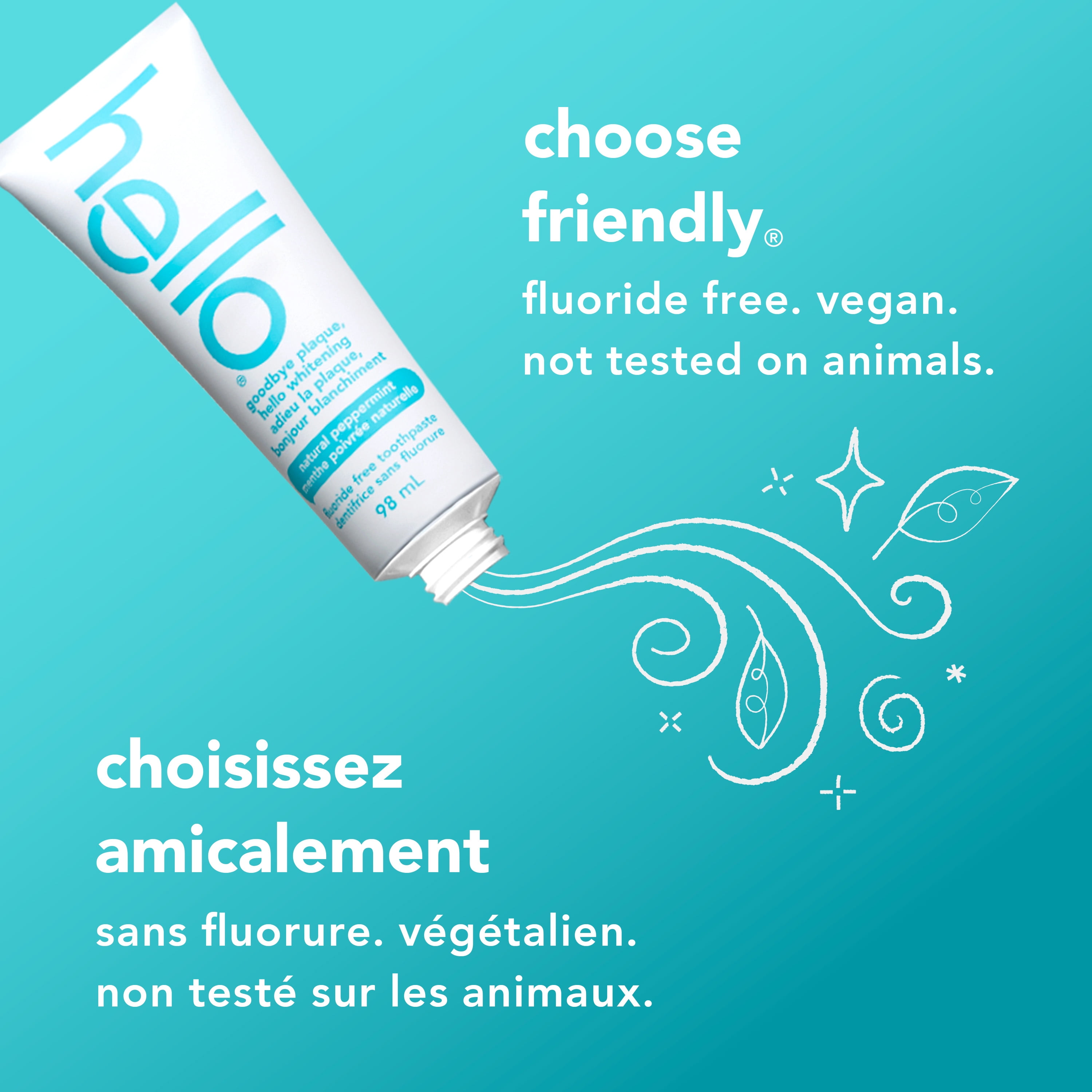 hello Goodbye Plaque Whitening Fluoride Free Toothpaste, Peppermint, 98 ml