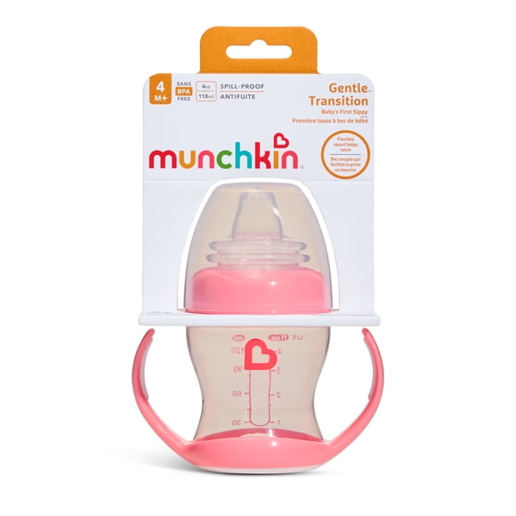Munchkin Gentle™ Transition Cup , Baby's First Sippy (4 oz) - Designed for Babies Transitioning from Bottles to Cups, 4 Months & Up Pink