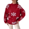 thumbnail image 1 of 2025 Chandail pour Femmes de Noël Flocon de Neige Tricoté Style Preppy Vêtements pour Femmes Chandail à Manches Longues Col Ras du Cou Chandail Funky Col Imprimé Chandail, 1 of 7