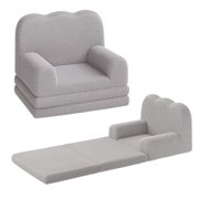 Yiwa 2-in-1 Kids Sofa Bed, Teddy Fleece Convertible Couch Lounger, Comfy Toddler Chair for Nursery & Gifts
