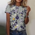 thumbnail image 2 of Pisexur Hauts d'Été pour Femmes, Blouses Habillées Décontractées pour Femmes Hauts à la Mode Chandail Décontracté Imprimé Manches Courtes Col Rond, Grande Taille pour Femmes Multicolore, TG, 2 of 5
