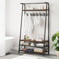 thumbnail image 3 of Hall Tree with Single/Double Row Coat Hooks, 23.6inch/39.3inch Wide Shoe Storage Bench and Top Shelf, Entryway Organizer for Hallways or Bedrooms, Industrial Rustic Coat Rack with Bench, Black/Gray, 3 of 8