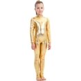 thumbnail image 2 of Girls Shiny Metallic Long Sleeve Unitard Spandex One Piece Wet Look Kid Bodysuit, 2 of 5