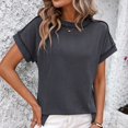 thumbnail image 2 of AherBiu Hauts d'Été pour Femmes à Manches Courtes, Rayés, Côtelés, Col Ras du Cou, Chemises Décontractées Amples, Blouse, 2 of 6