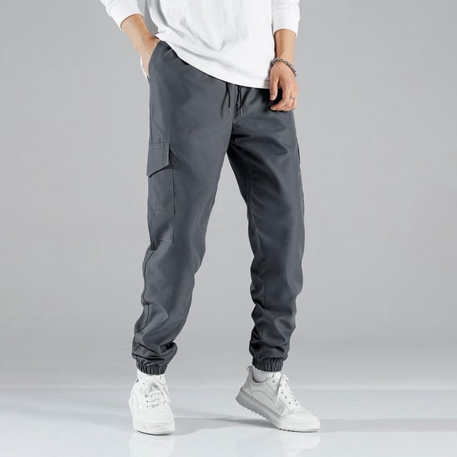 asjyhkr Mens Cargo Pants with Multi Pockets Elastic Waist Drawstring Jogger Hiking Work Sweatpants