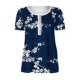 thumbnail image 5 of EGNMCR T-Shirts pour Femmes Femmes Mode Été Pli Imprimé Régulier Femmes Manches Courtes Col en V Bouton Haut, 5 of 5