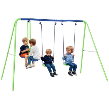 Outsunny Kids Swing Set with Glider, Outdoor Playground Playset, Green