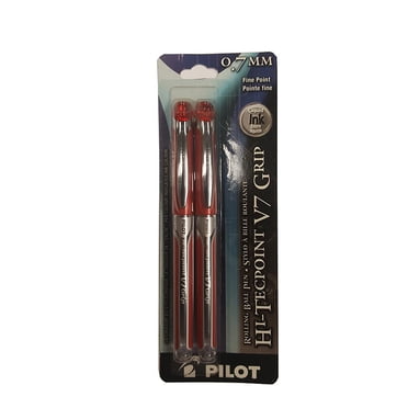 Pilot Hi-Tecpoint Grip V7 Rolling Ballpoint Pens, Ballpoint, 0.7mm, Red Ink, 2 Pack