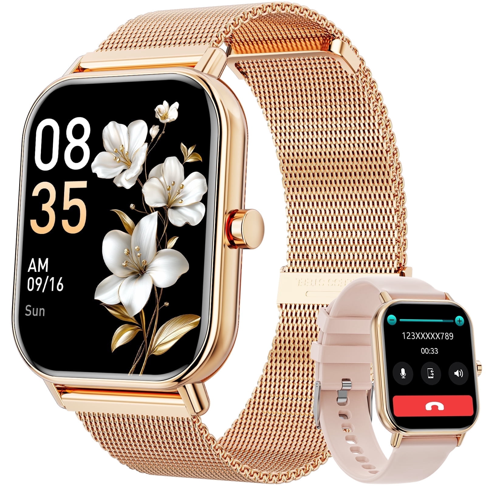 Mingdaln Smart Watch fits for Android and Iphone, IP68 Waterproof, Suitable for Women Men 100+Sports Modes 1.85 inch Fitness Tracker, with Answer/Make Calls/Message Reminder, （Two Watch straps）