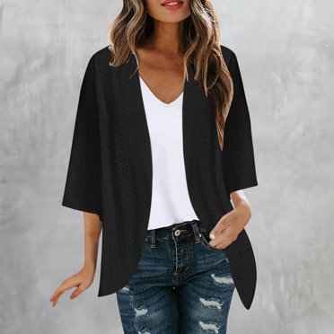 AherBiu Womens Cardigan 3/4 Sleeve Lightweight Spring Summer Fall 2024 Fashion Casual Soft Comfy Open Front Jackets