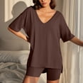 thumbnail image 2 of UPPADA Ensembles 2 Pcs pour Femmes Grande Taille Été Tuniques à Manches Courtes et Ensembles de Shorts Amples Ensembles de Pyjamas Ajustés Café,S, 2 of 6