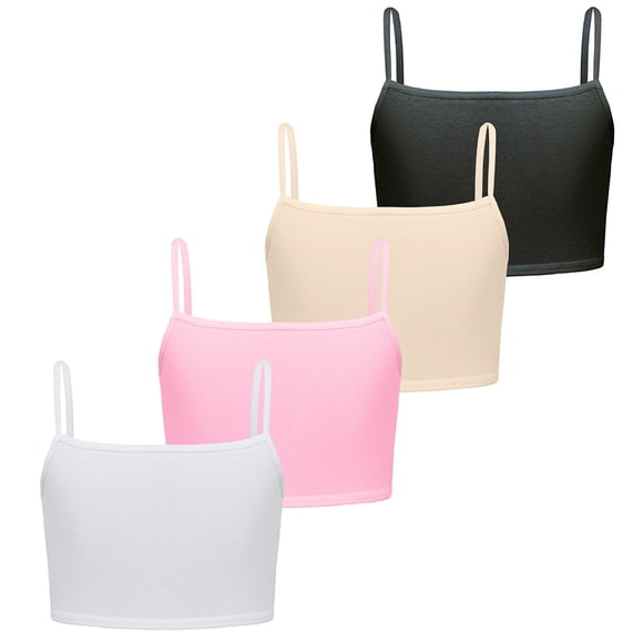 Girls Training Bra Teens & Big Girls Cotton Breathable Cami Bra Elastic Shoulder Straps Adjustable Straps Fixed Pads 11-15 Teen Student