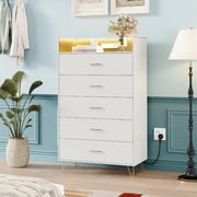 Modern 5-Drawer Tall Dresser for Bedroom, Wood Chest of Drawers with Silent Closing Slides, Water-Resistant White Storage Organizer for Hallway, Closet