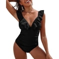 thumbnail image 1 of Charmo Ruffle One Piece Swimsuit Women V Neck Ruched Tummy Control Bathing Suits, 1 of 6