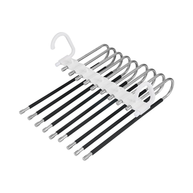 Black 9 Bar Foldable Pants Hanger Adjustable Stainless Steel Clothes organizer for Closet Space Saving Storage Rack 13.07X9.45X6.22 Inches Stainless Steel Black