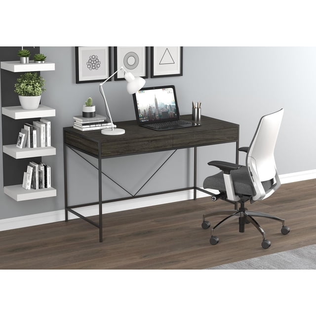 Safdie & Co. Computer Desk-49" Grey Wood 2 Drawers/Black Metal