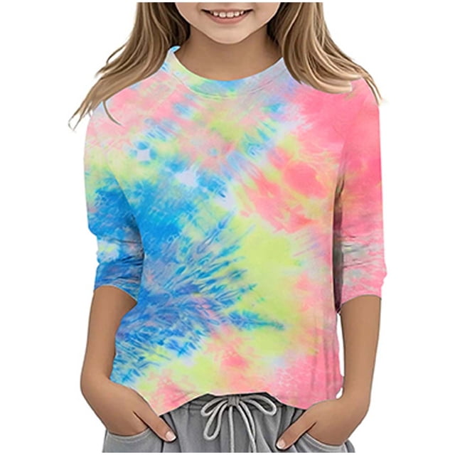 Splozh T-Shirts pour Tout-Petites Fille Volants Fille Décontracté Col Rond Manches Trois Quarts T-Shirt Régulier Basique Haut à Manches 3/4 Rouge Melon D\'eau, 4-5 Ans