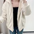 thumbnail image 2 of WEIYLL Fleece Jacket Women Reversible Plush Hooded Solid Color Thickened Warm Beige Cold Weather Tops Size S, 2 of 8