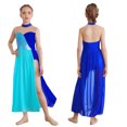 thumbnail image 1 of Jizyo Robe de Danse Sans Manches pour Filles à Sequins Color Block Costume de Danse Lyrique Tenues de Ballerine Bleu 12, 1 of 7
