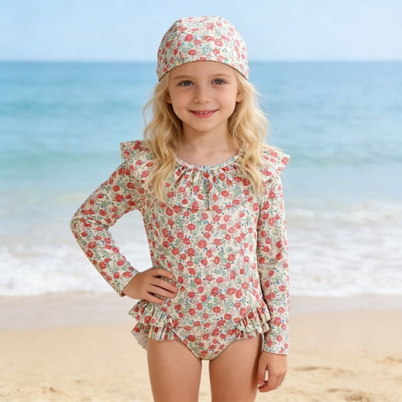 Girls Swim Suits Long Sleeve Bathing Suit One Piece Quick Dry Girl Bathing Suit Summer Beach Swimwear 2-3 Years