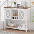 thumbnail image 3 of YUSAZENS Armoire de Bar à Café avec Portes de Grange Coulissantes, Tablette Ouverte, Blanc et Brun, 3 of 8