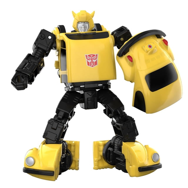 Transformers Jouets Rétro G1 Autobot Bumblebee Jouet Figurine Articulée de 5 Pouces en mode robot avec Panneau de Poitrine Jaune et logo Autobot Rouge, Bras et Jambes Articulés Noirs, et Accessoire de Capot de Voiture Jaune Détachable, Conçu pour la transformation Classique et l'Exposition.