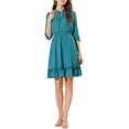 thumbnail image 1 of INSPIRE CHIC Women's Layered Ruffle Hem 3/4 Sleeves Smocked Chiffon A-Line Dress S Lake Green, 1 of 8