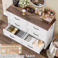 thumbnail image 4 of Commode Rustique à 6 Tiroirs Doubles pour Chambre, Commode de 47,2 Po de Large, Commode Horizontale en Bois avec Poignées en Métal et Base Stable, Armoire Moderne pour Chambre, Salon, Blanc+brun, 4 of 7