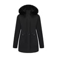 thumbnail image 1 of Women's Solid Mid Length Jacket With Large Collar And Warm Winter Coat,Size:XXL, 1 of 7