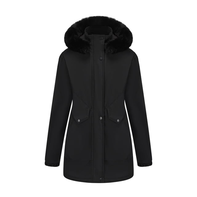 Women's Solid Mid Length Jacket With Large Collar And Warm Winter Coat,Size:XXL