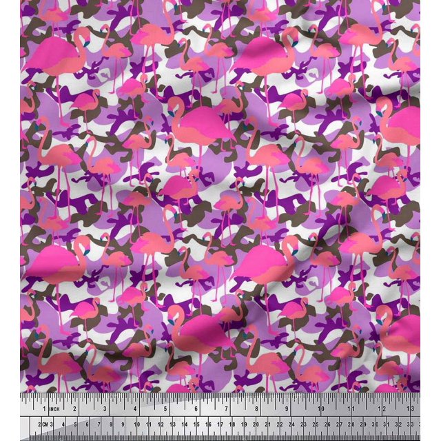 Soimoi Rayon Fabric Camouflage Texture & Flamingo Bird Print Fabric by Yard 42 Inch Wide