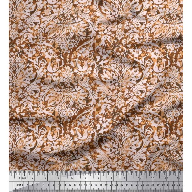 Soimoi Poly Georgette Fabric Leaves & Floral Batik Print Sewing Fabric Yard 52 Inch Wide