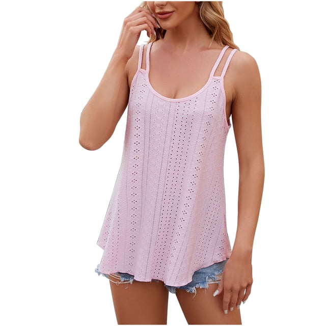 Yuyuzo Débardeurs pour Femmes Col Rond Sans Manches Camisole Ajourée Hauts d'Été Décontractés Fluides