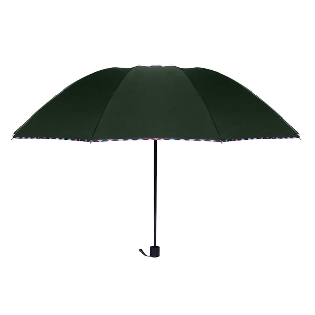 Parapluie Extra Grand à Double Usage, Parasol Épaissi, Parapluie Pliant avec Auvent Vert Foncé et Lignes de Bord Multicolores. Doté d'Une Poignée Givrée pour le Confort, d'Un Tissu à Double Couche pour la protection contre le Soleil et la Résistance au Vent, et d'Un design compact et Pliable pour une Portabilité Facile. Diamètre de 110 cm, Hauteur de 66 cm et 10 Nervures Renforcées pour la Durabilité. Convient aux Temps Ensoleillés et Pluvieux.