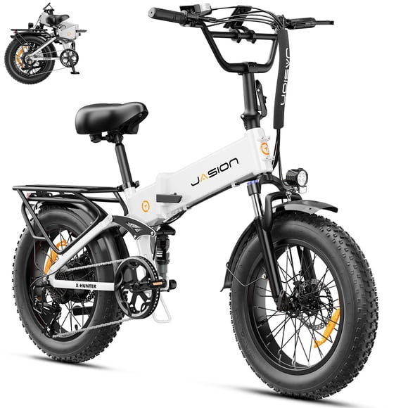 Jasion X-Hunter Vélo Électrique pour Adultes, Moteur de Pointe 1400W Vélo Électrique Pliable avec Batterie Amovible 48V 13AH, Vélos Électriques à Pneus Larges 20 Pouces à Suspension Complète, Vélo Électrique de Navettage 30MPH 7 Vitesses, UL 2849