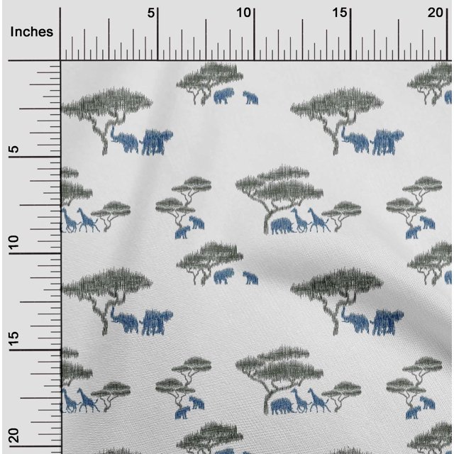 oneOone Polyester Lycra Fabric Tree & Animals Ikat Printed Craft Fabric BTY 56 Inch Wide