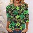 thumbnail image 3 of CEHVOM Mode Femme T-shirt Imprimé Saint-Patrick Manches 3/4 Blouse Col Rond Tops Décontractés Liquidation, 3 of 4