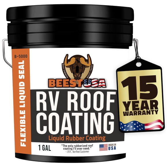BEEST RV Roof Coating, 1 Gallon Temperature Reducing White RV Roof Sealant, Flexible Trailer Camper & Metal Roof Coating & RV Sealant, Liquid Rubber RV Roof Sealant Waterproof, EPDM, TPO Roof Sealer