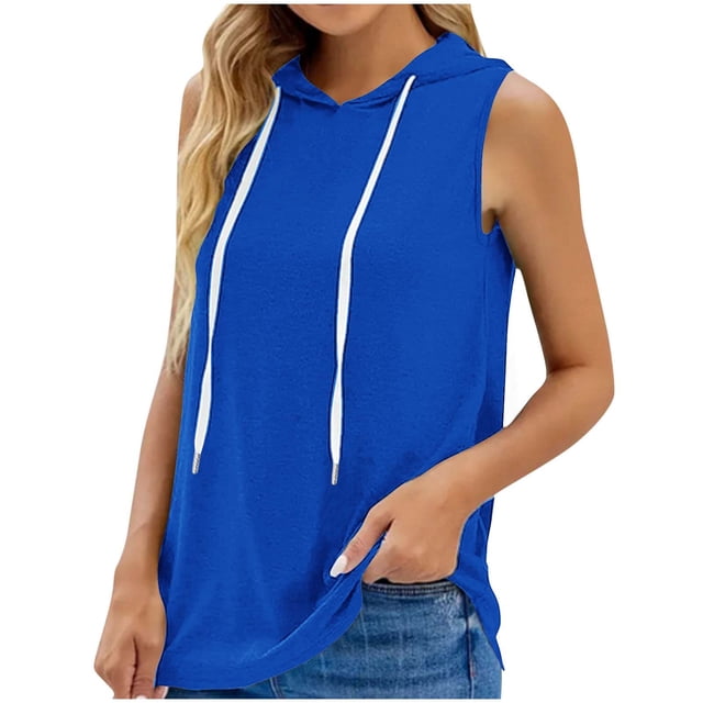 IROINID Camisoles d'Été pour Femmes, Chandail à Capuchon de Sport Ample à Encolure Ronde pour Femmes Bleu TTTG