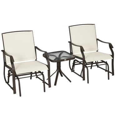 Outsunny 3 Piece Patio Rocking Chair Set Outdoor Glider Set w/ Glass Table
