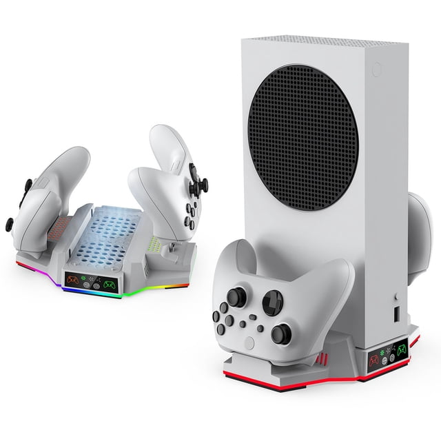 Cooling Stand and Charging Station for Xbox Series S with RGB Lights, Dual Controller Charger and Cooling Fan Accessory for XSS Console with 2 Rechargeable Battery Packs