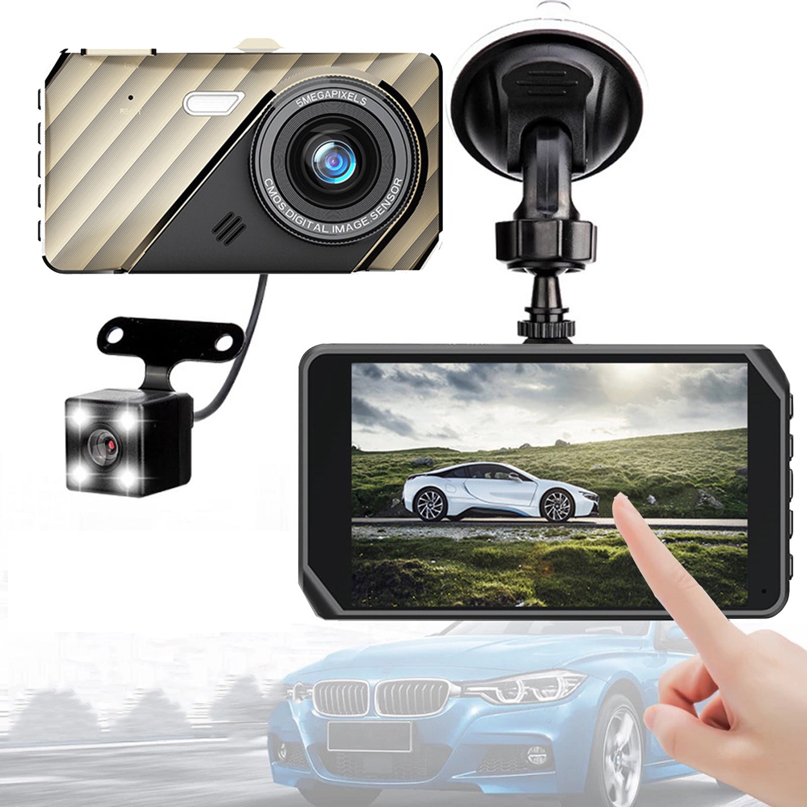 Dvkptbk Smart Touchcontrol 4-Inch HD Screen Dash Cam Front and Rear Dual Recording 170 ° Wide-Angle Reverse Image Motion Detection G Sensor 24H Parking Monitoring Dash Cam Automobiles & Motorcycles
