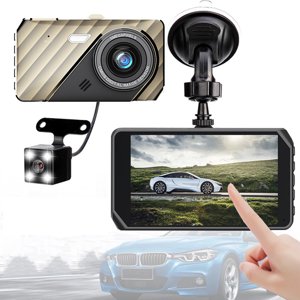 Dvkptbk Smart Touchcontrol 4-Inch HD Écran Dash Cam Enregistrement avant et arrière double 170 ° Capteur de détection de mouvement d'image G inversé à large angle 24H Surveillance du stationnement Dash Cam Automobiles & Motocycles