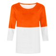 thumbnail image 4 of IROINID Hauts à Manches 3/4 Réduits pour Femmes T-shirt Imprimé Ample Blouse Mi-Longue Col Rond Hauts de Détente, Orange, 4 of 4