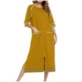 thumbnail image 1 of MeetoTime Robe pour Femmes à Fermeture Éclair devant, Robe de Maison, Chemise de Nuit à Manches 3/4, Longueur Complète, Tenue de Détente pour Dames avec Poches, 1 of 6