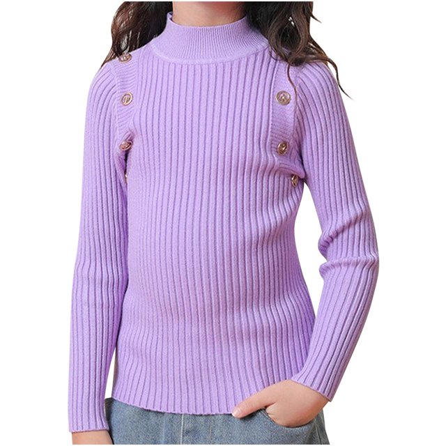Posijego Girls Turtleneck Sweaters Ribbed Knit Long Sleeve Sweater T-Shirts Winter Slim Basic Tee Tops for Little Girls