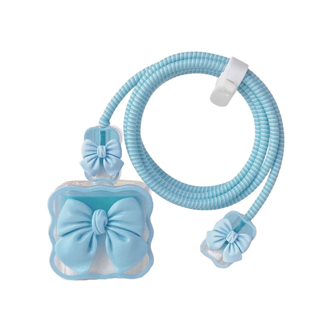 Housse de Protection pour Câble de Chargeur pour Téléphone Mobile Nœud Papillon Bleu