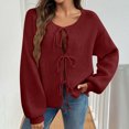 thumbnail image 4 of Yuyuzo Cardigans pour Femmes à Manches Longues, Col Ras du Cou, Tricot, Épaules Tombantes, Chandail, Automne Hiver, Veste Courte, 4 of 7